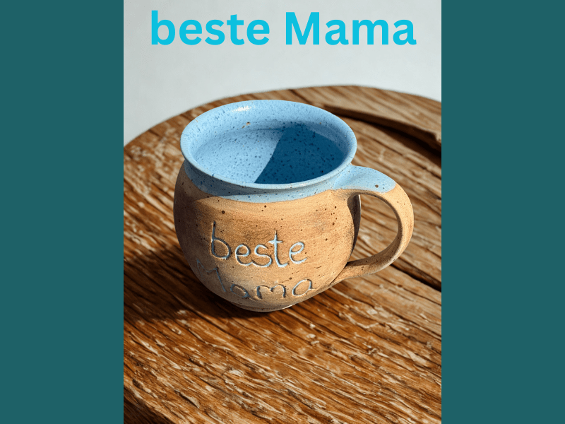 Handgedrehte Tasse mit Aufschrift – limitiert -  - bauchige Tasse
