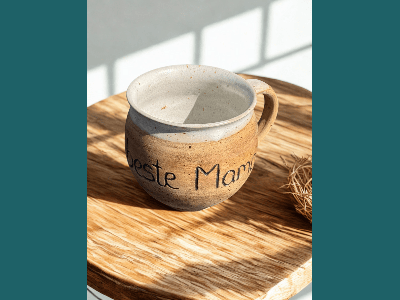 Handgedrehte Tasse mit Aufschrift – limitiert -  - bauchige Tasse
