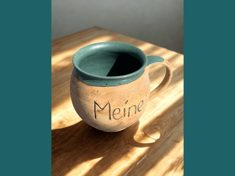 Handgedrehte Tasse mit Aufschrift – limitiert -  - bauchige Tasse