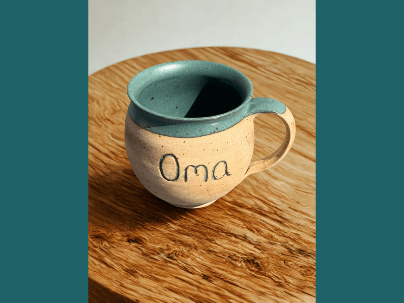 Handgedrehte Tasse mit Aufschrift – limitiert - TB 31201 - bauchige Tasse