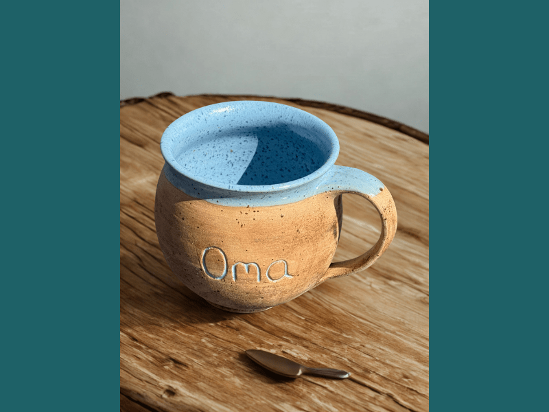 Handgedrehte Tasse mit Aufschrift – limitiert -  - bauchige Tasse